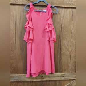 Umgee Coral Cold Shoulder Ruffle Sleeve Shift Dress Size Medium